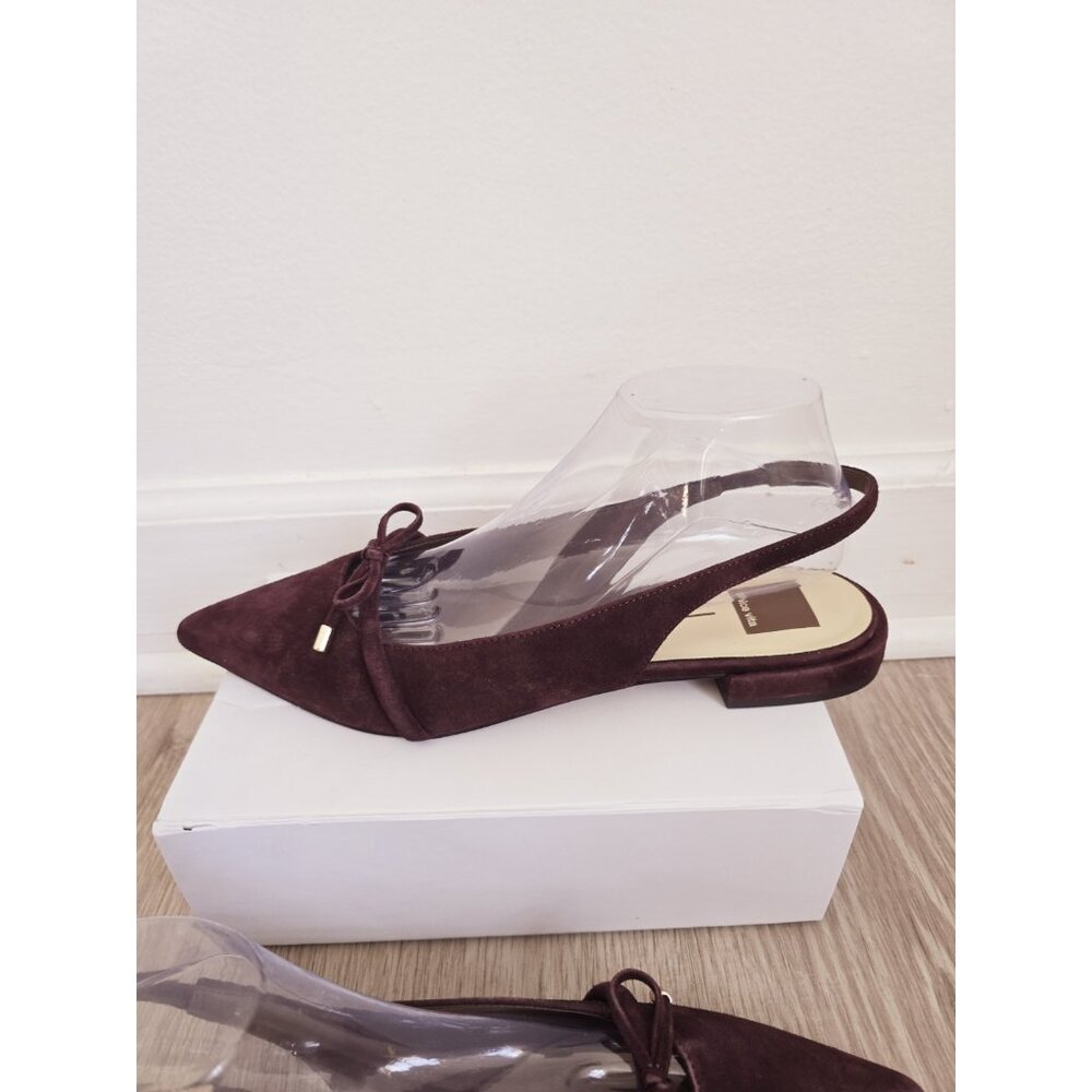 Dolce Vita Payge Pointed Toe Slingback Flats 10 Bow Suede Leather Burgundy Red - Picture 10 of 12